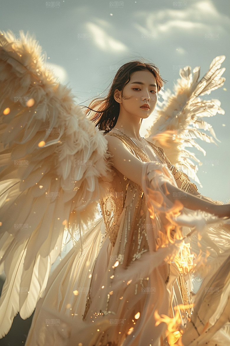 天使女神美女羽毛翅膀摄影图
