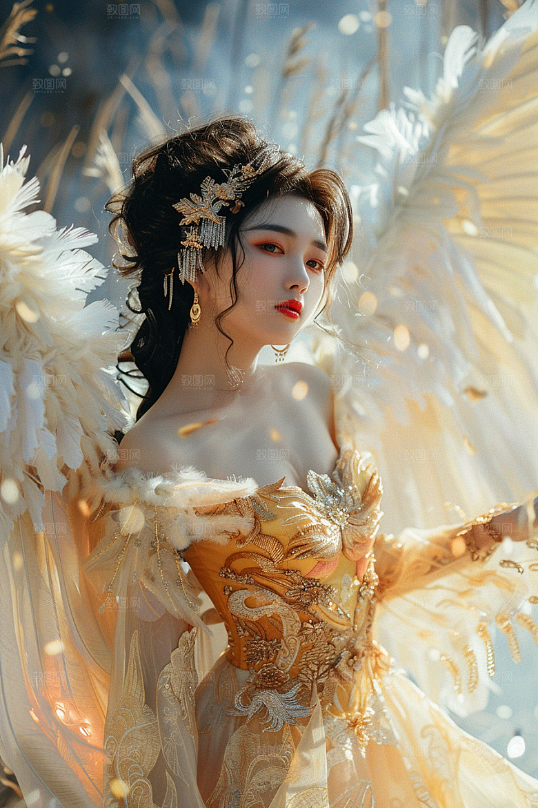 天使女神羽毛翅膀梦幻摄影图