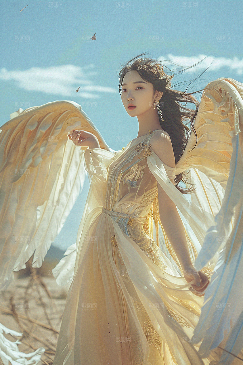 天使女神羽毛翅膀高清摄影图