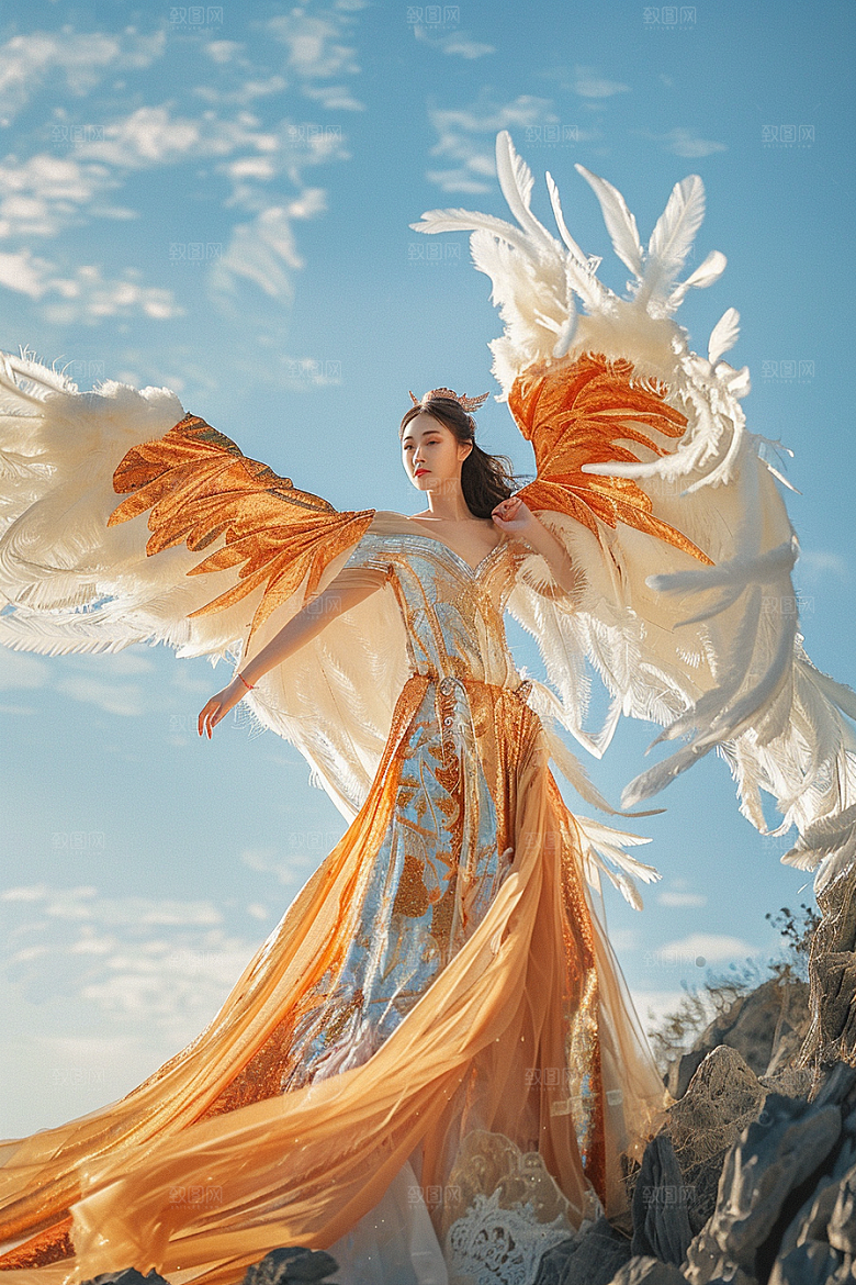 天使女神唯美羽毛翅膀摄影图