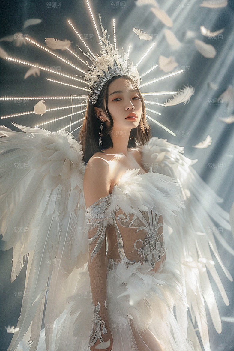 天使女神美女白色摄影图