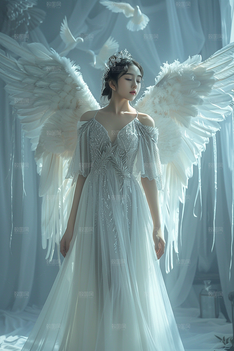 天使女神白色美女摄影图
