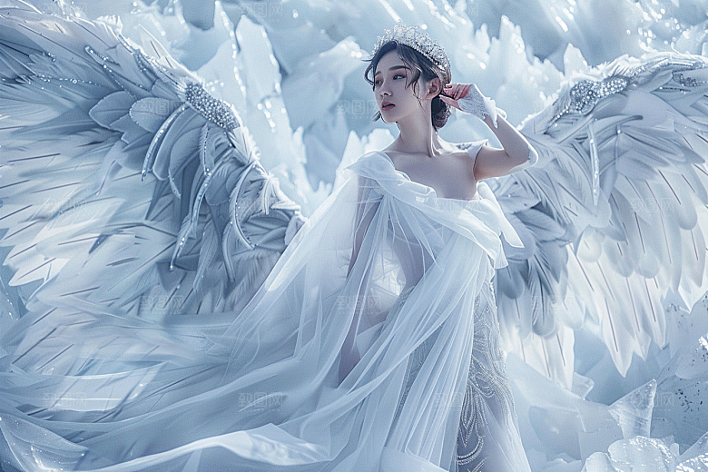 天使女神羽毛翅膀写真摄影图