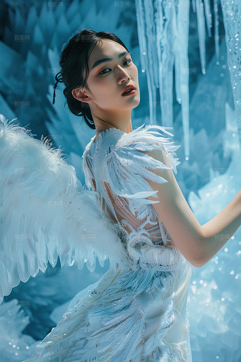 天使女神羽毛翅膀美女摄影图