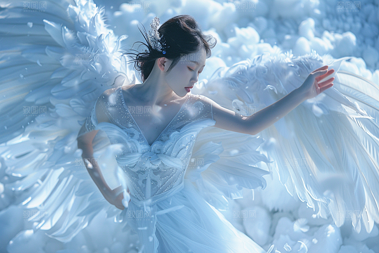 天使女神清新羽毛翅膀摄影图