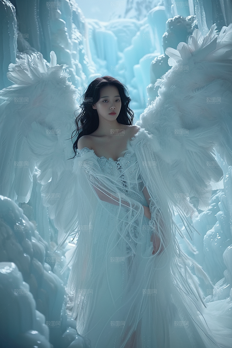 天使女神美女羽毛翅膀摄影图