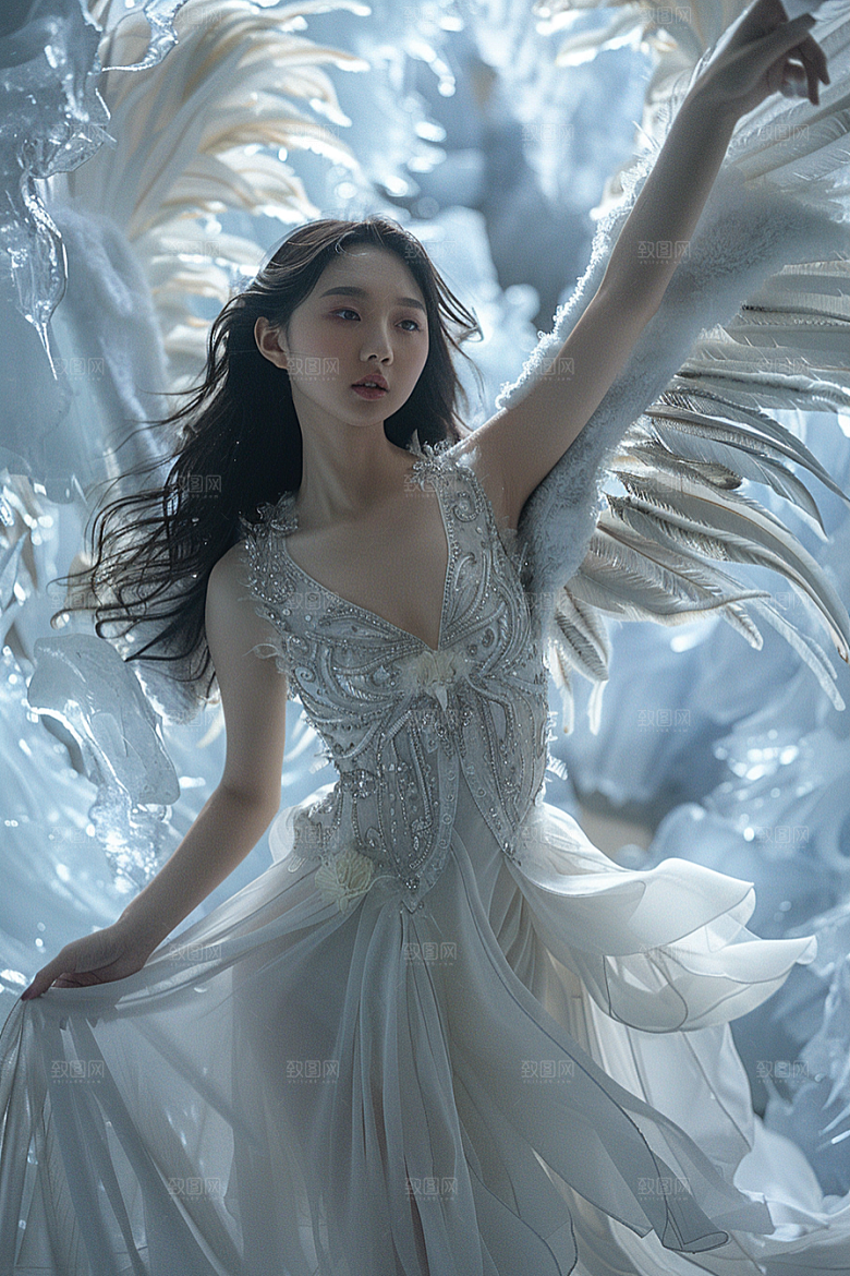 天使女神清新羽毛翅膀摄影图