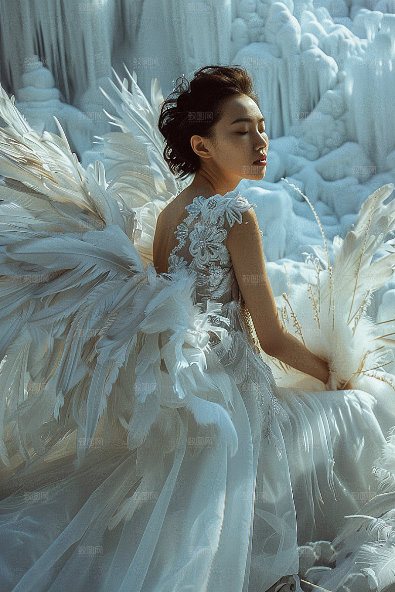 天使女神唯美白色摄影图