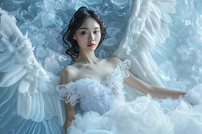 天使女神羽毛翅膀写真摄影图