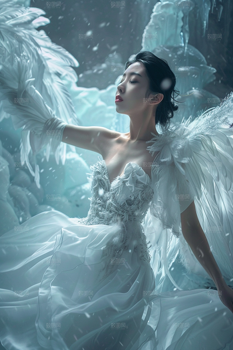 天使女神白色美女摄影图