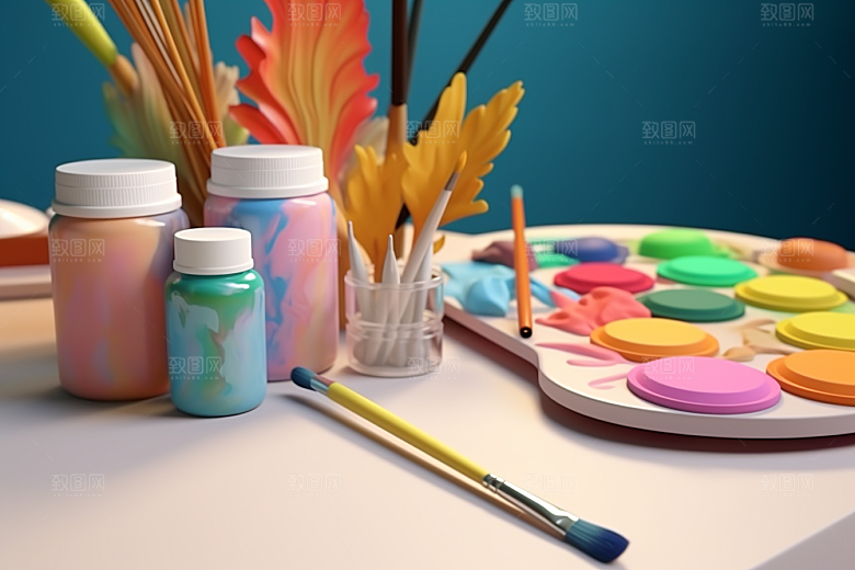 调色板颜料彩色摄影图
