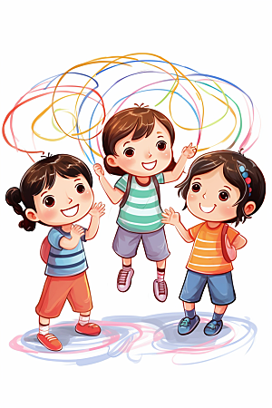 儿童跳绳人物活力插画