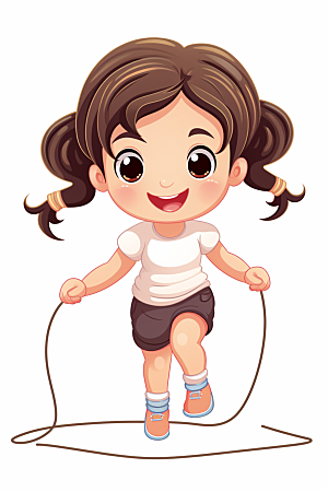 儿童跳绳手绘健身插画