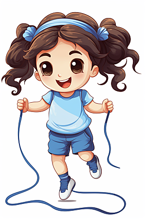 儿童跳绳人物健身插画