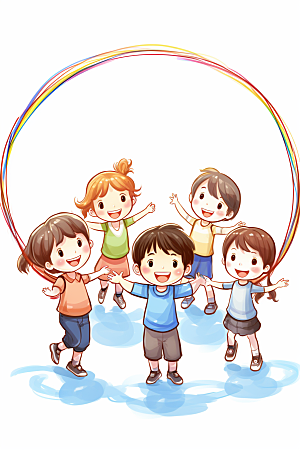 儿童跳绳锻炼青春插画