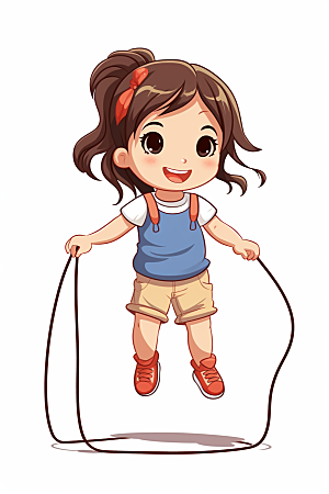 儿童跳绳手绘体育插画