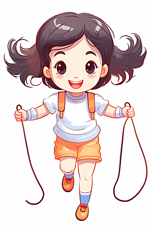 儿童跳绳人物体育插画
