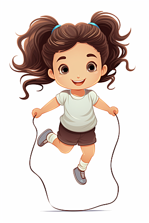儿童跳绳锻炼人物插画