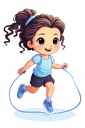 儿童跳绳人物锻炼插画