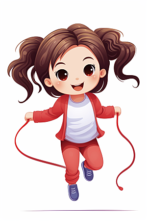 儿童跳绳体育运动插画