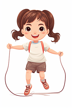 儿童跳绳健身人物插画