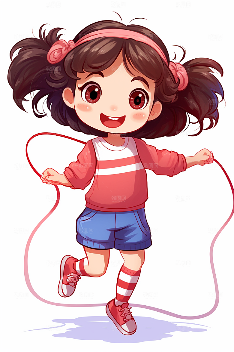 儿童跳绳健康青春插画
