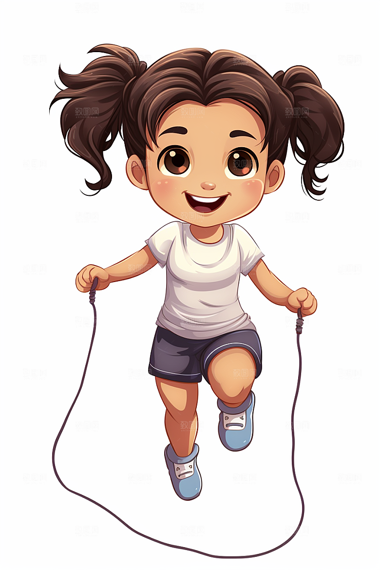 儿童跳绳青春手绘插画