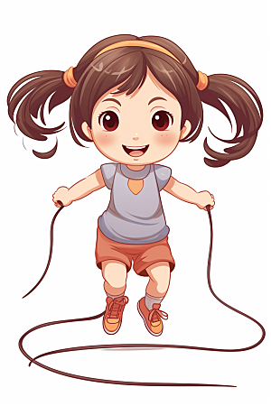 儿童跳绳体育人物插画