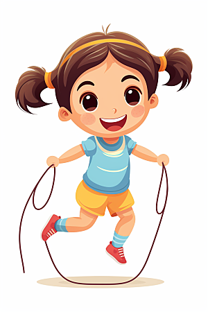 儿童跳绳运动手绘插画