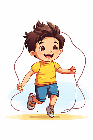 儿童跳绳健身手绘插画