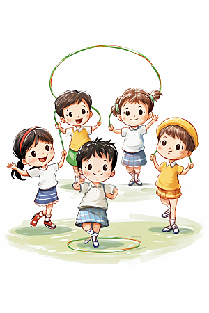 儿童跳绳健康人物插画