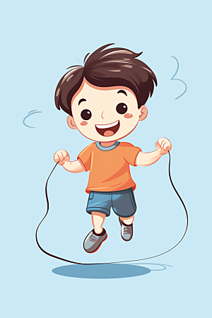 儿童跳绳手绘形象插画
