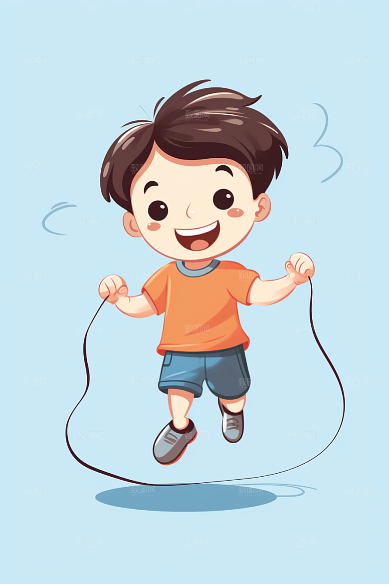 儿童跳绳手绘形象插画