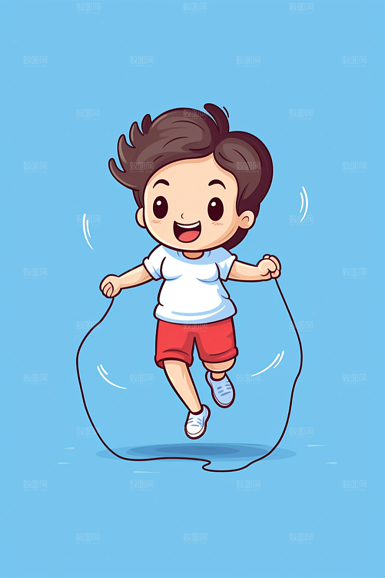 儿童跳绳青春体育插画