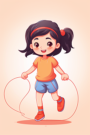 儿童跳绳健身青春插画