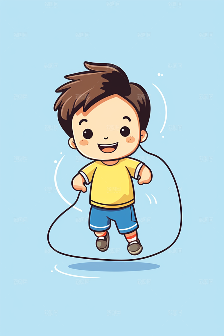 儿童跳绳手绘锻炼插画