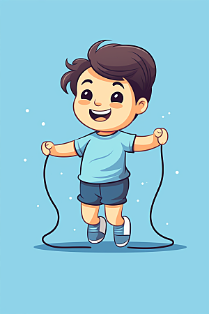儿童跳绳运动活力插画