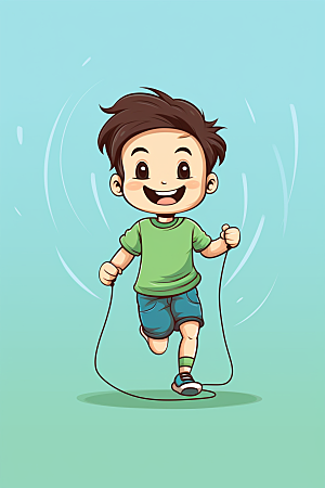 儿童跳绳运动手绘插画
