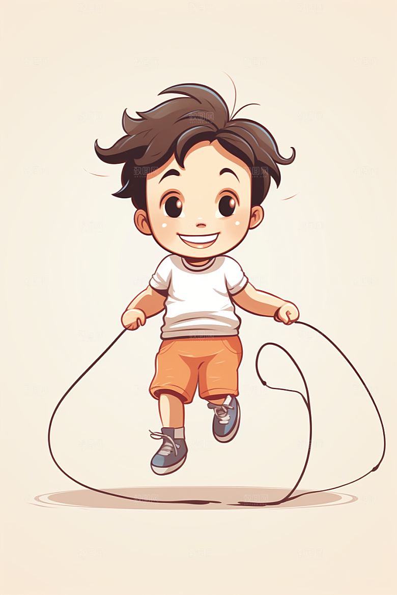 儿童跳绳人物手绘插画