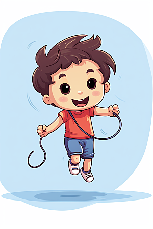 儿童跳绳手绘活力插画