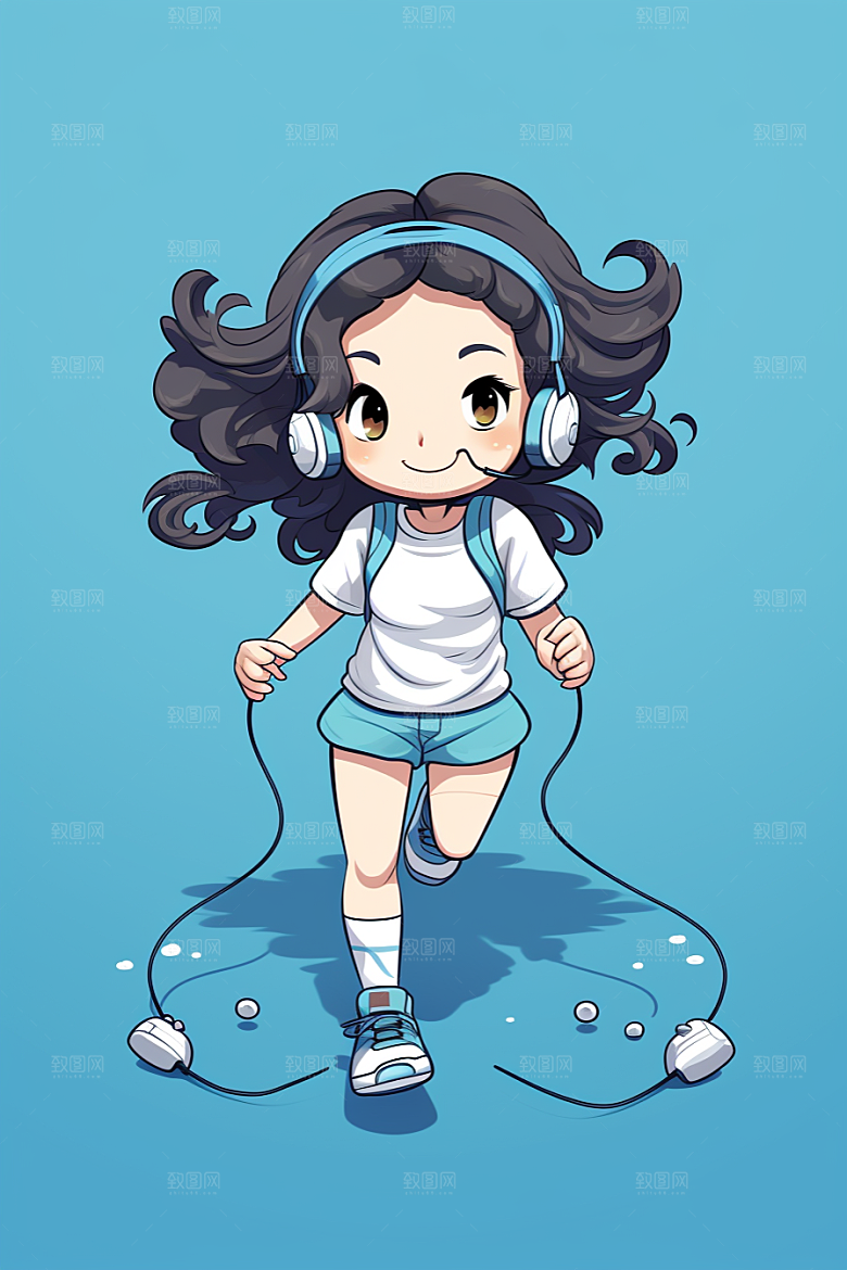 儿童跳绳形象健身插画