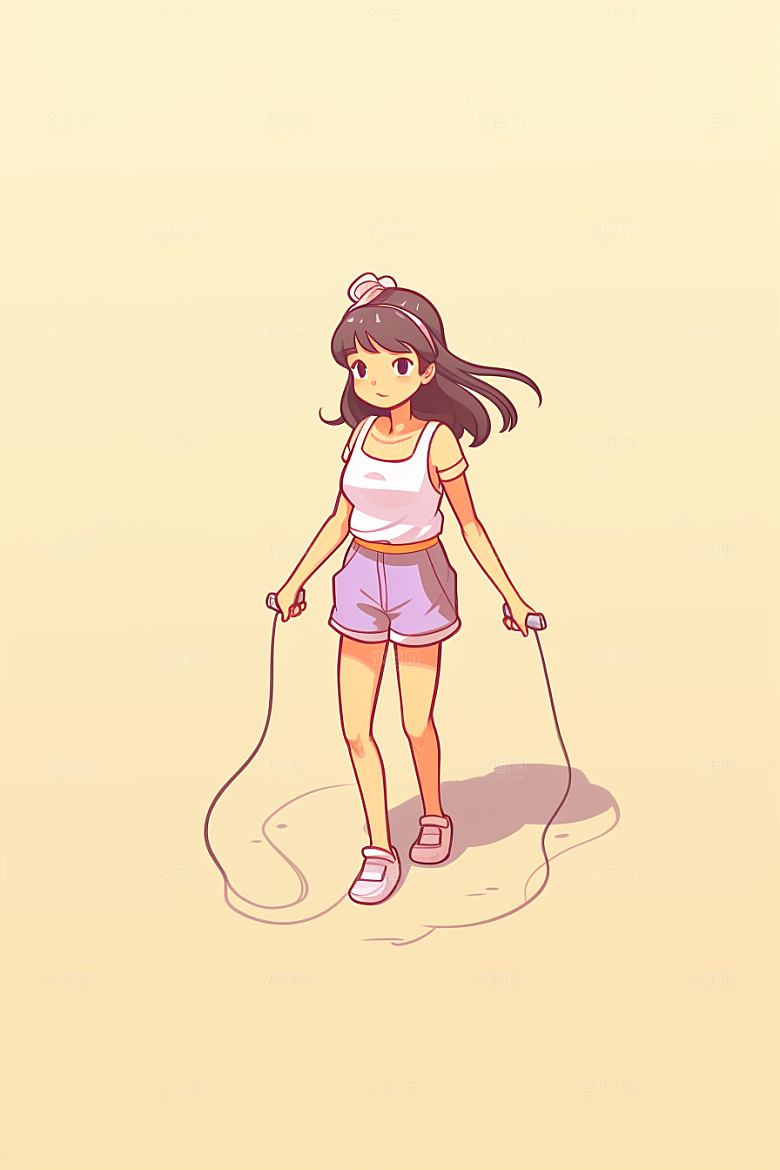 儿童跳绳手绘活力插画