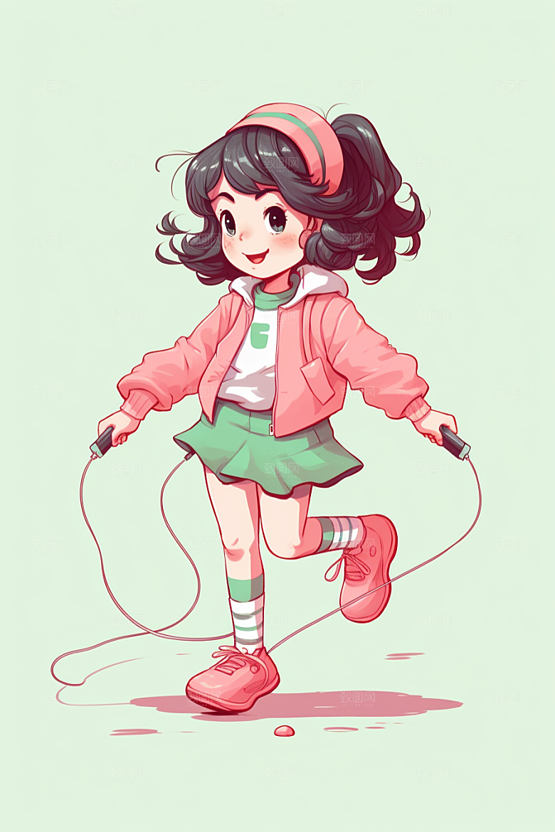 儿童跳绳形象运动插画