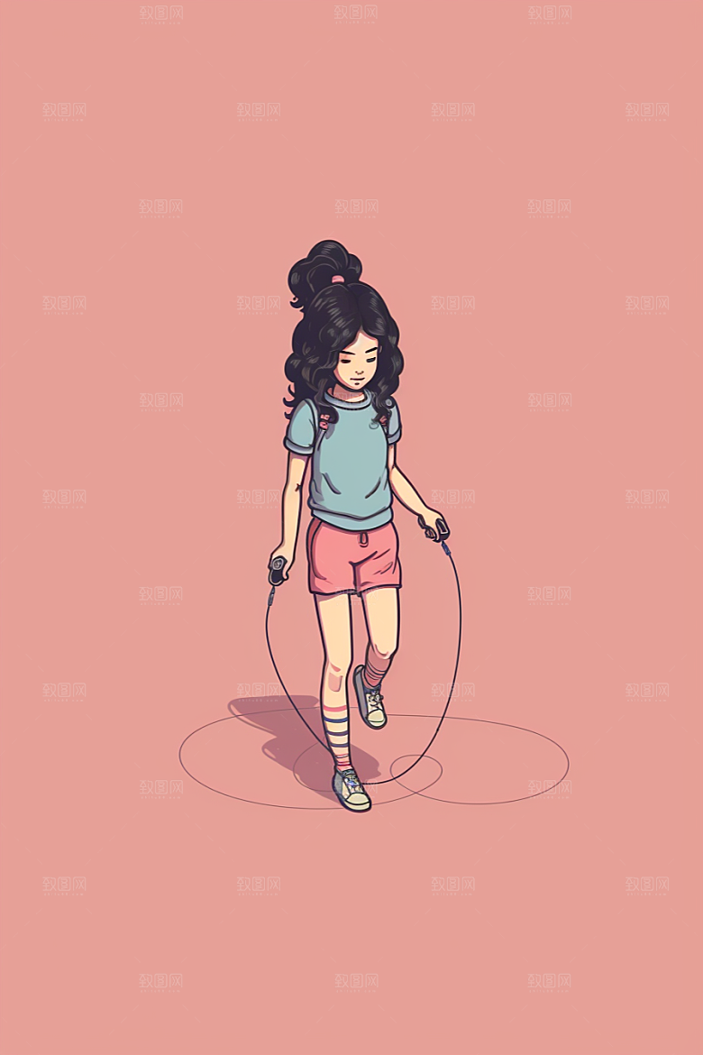 儿童跳绳体育人物插画