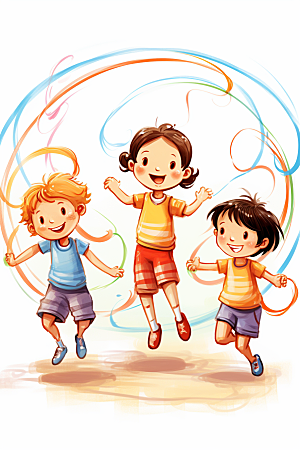 儿童跳绳活力形象插画