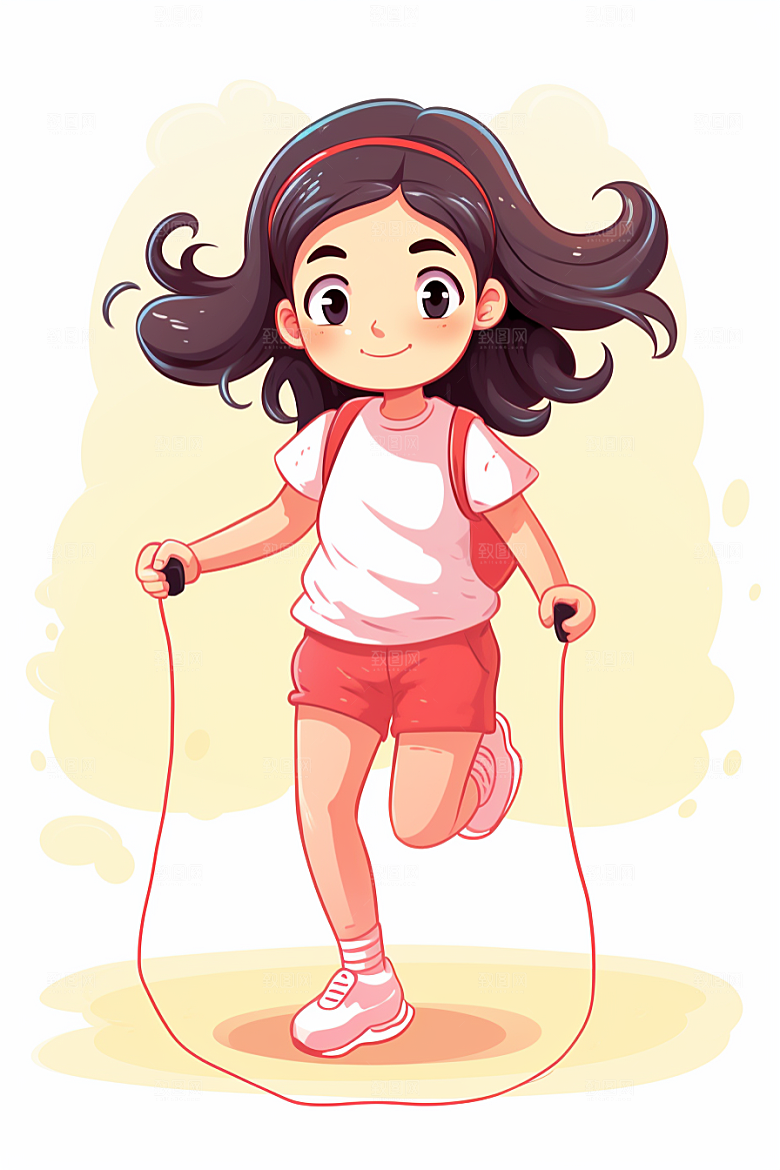 儿童跳绳人物青春插画
