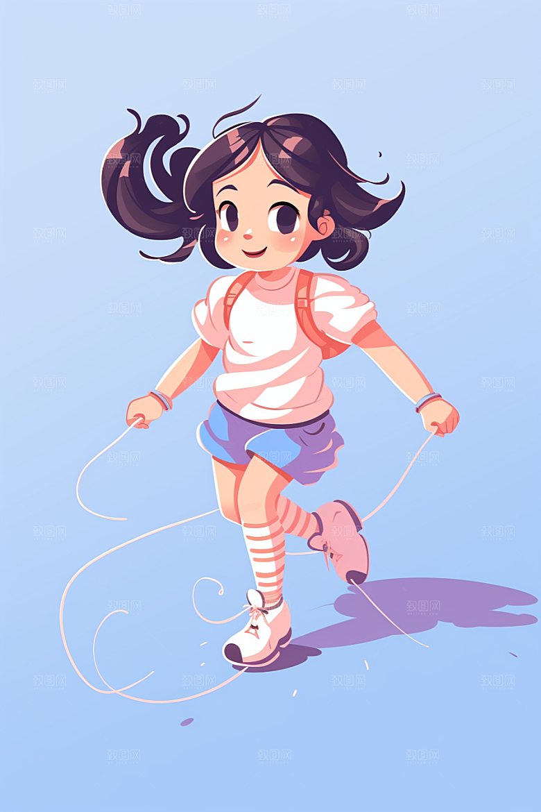 儿童跳绳体育健康插画