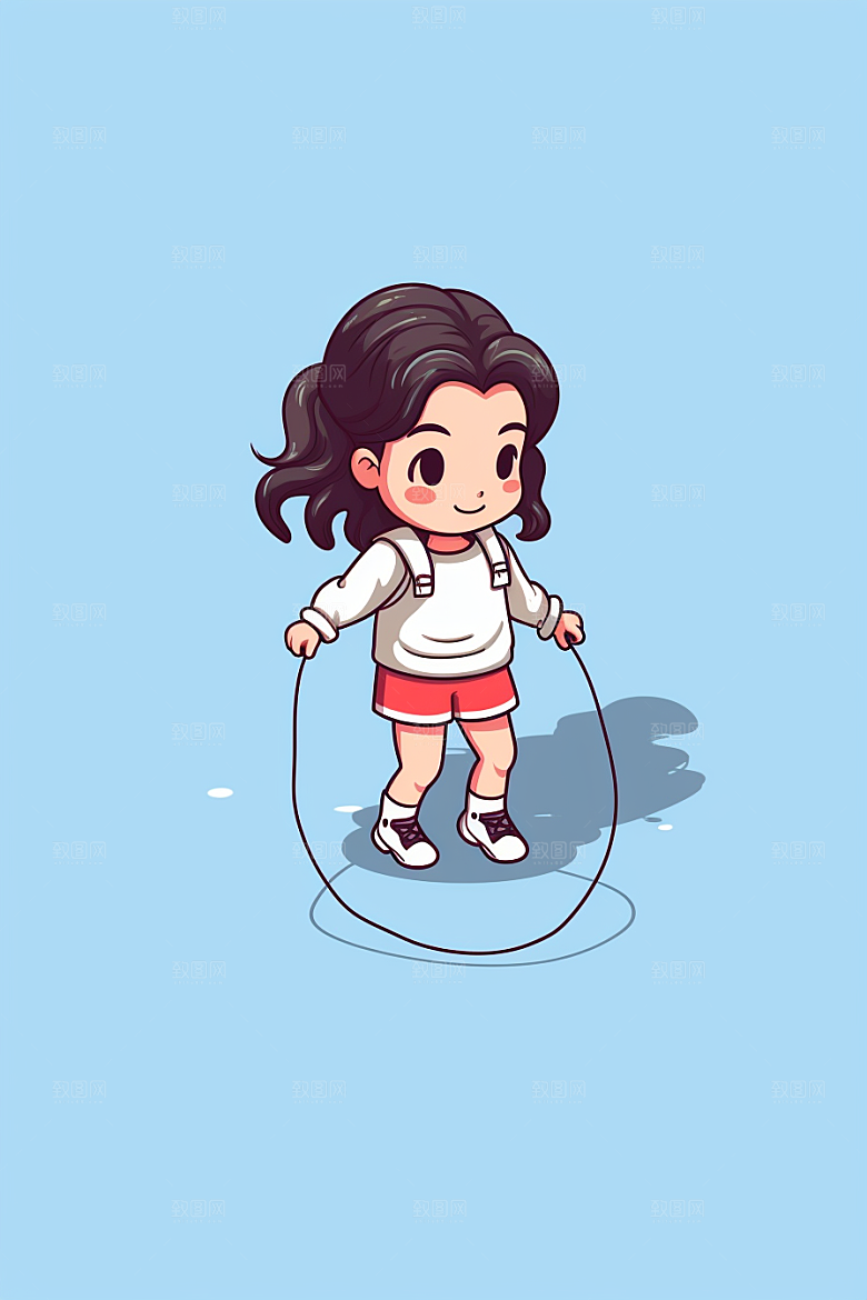 儿童跳绳运动青春插画