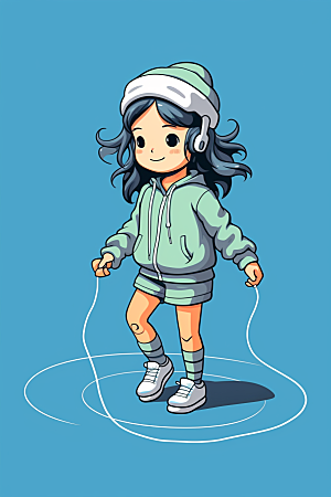 儿童跳绳健康手绘插画