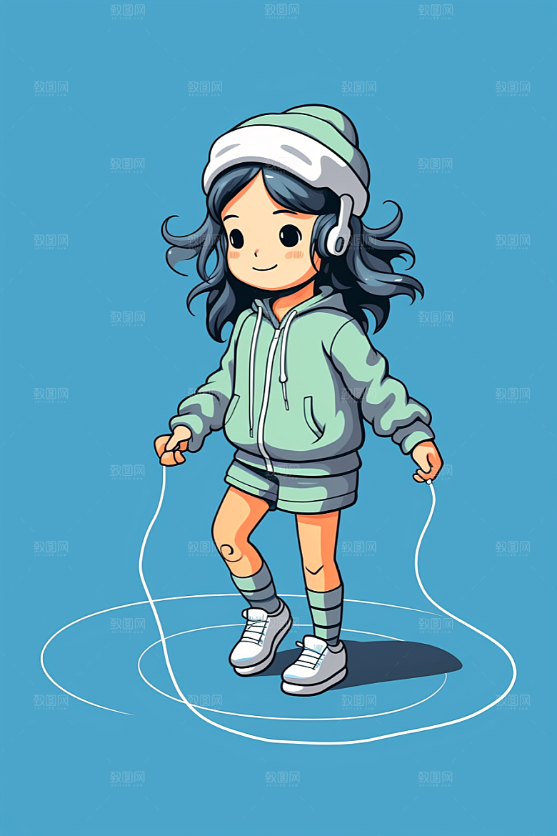 儿童跳绳健康手绘插画